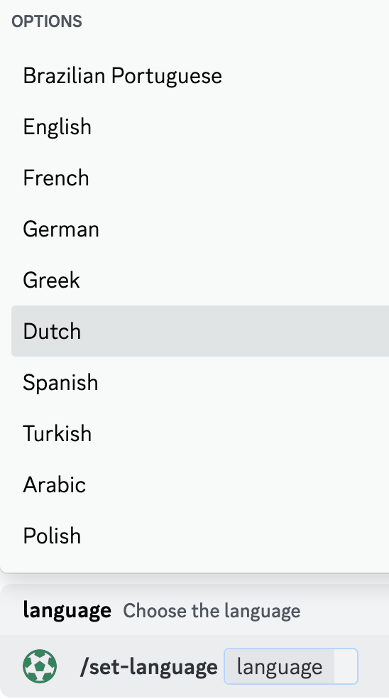 Le bot de foot est disponible en plusieurs langues