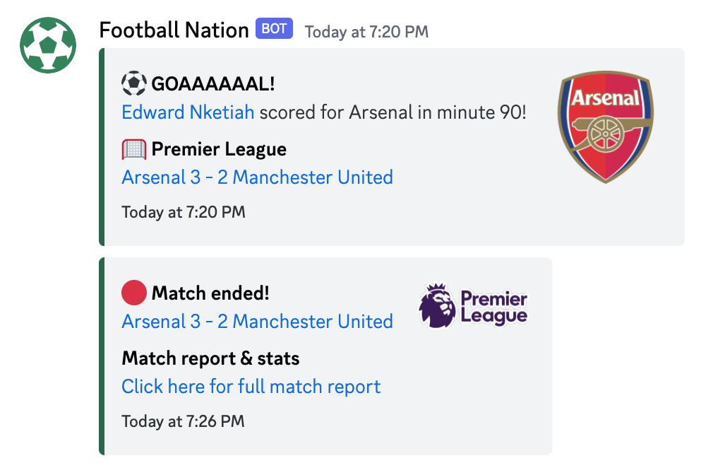 Notifications de scores de foot en direct dans Discord
